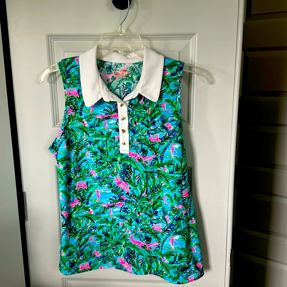 Lilly Pulitzer luxletic  Imara polo Parfection Top L UPF 50+